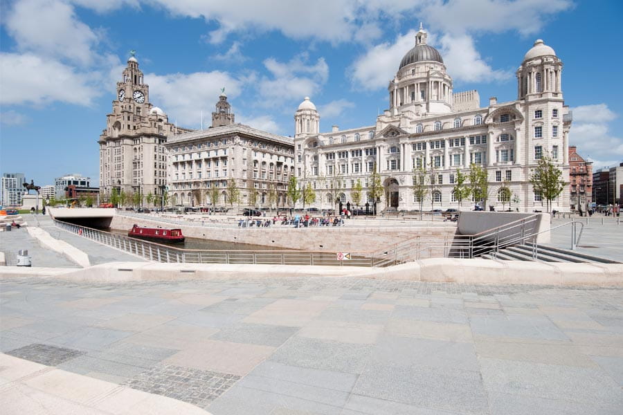Public space at Pier Head creates an area for meeting and enjoying views of the River Mersey.