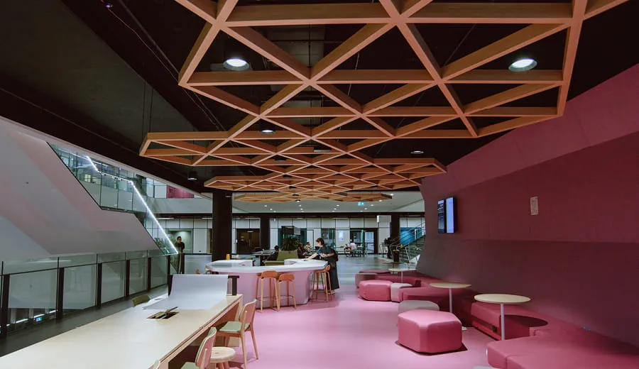 Interior view of working spaces at Macquarie University Central Courtyard Precinct, Sydney