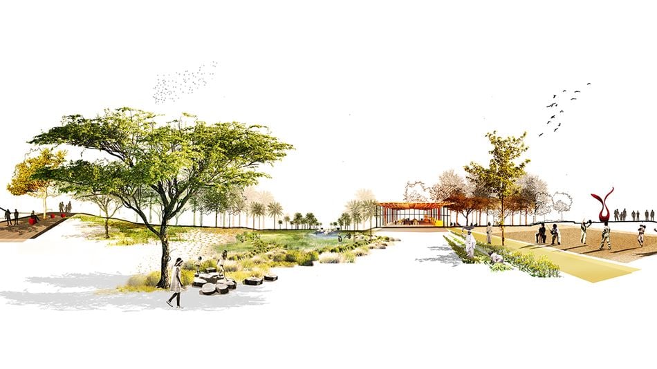 Artist rendering of community plaza at mwcj