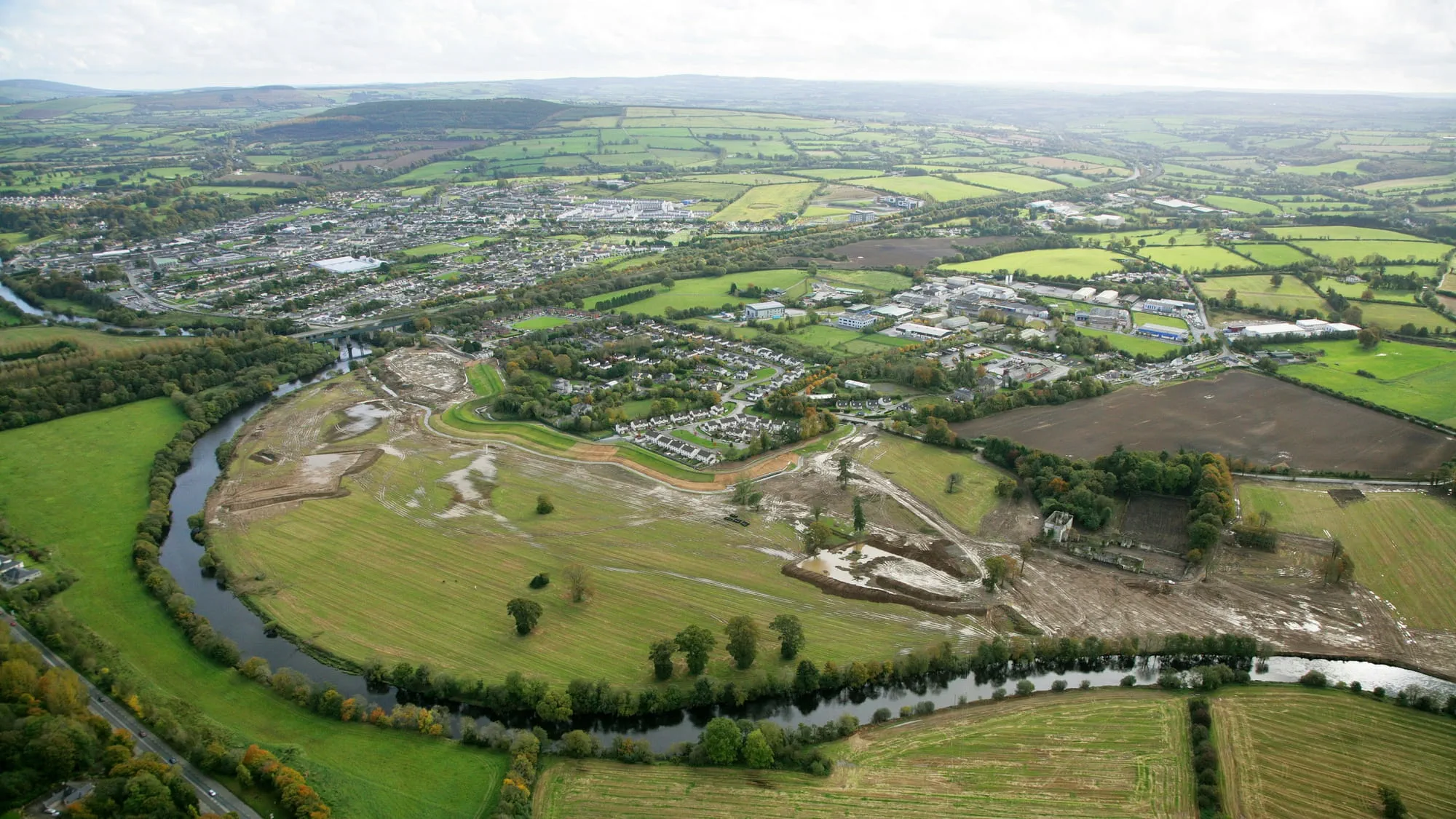 Aerial view of the town of Mallow and the Blackwater River