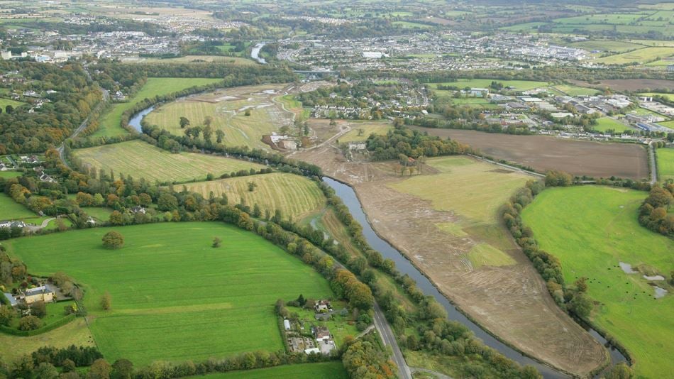 Aerial view of the town of Mallow and the Blackwater River
