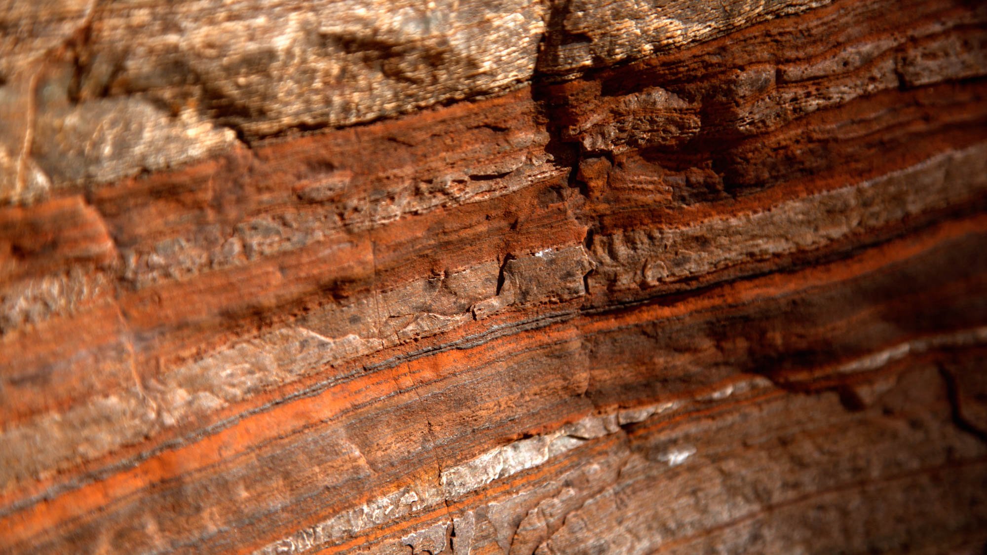Layers of rock in a mine excavation