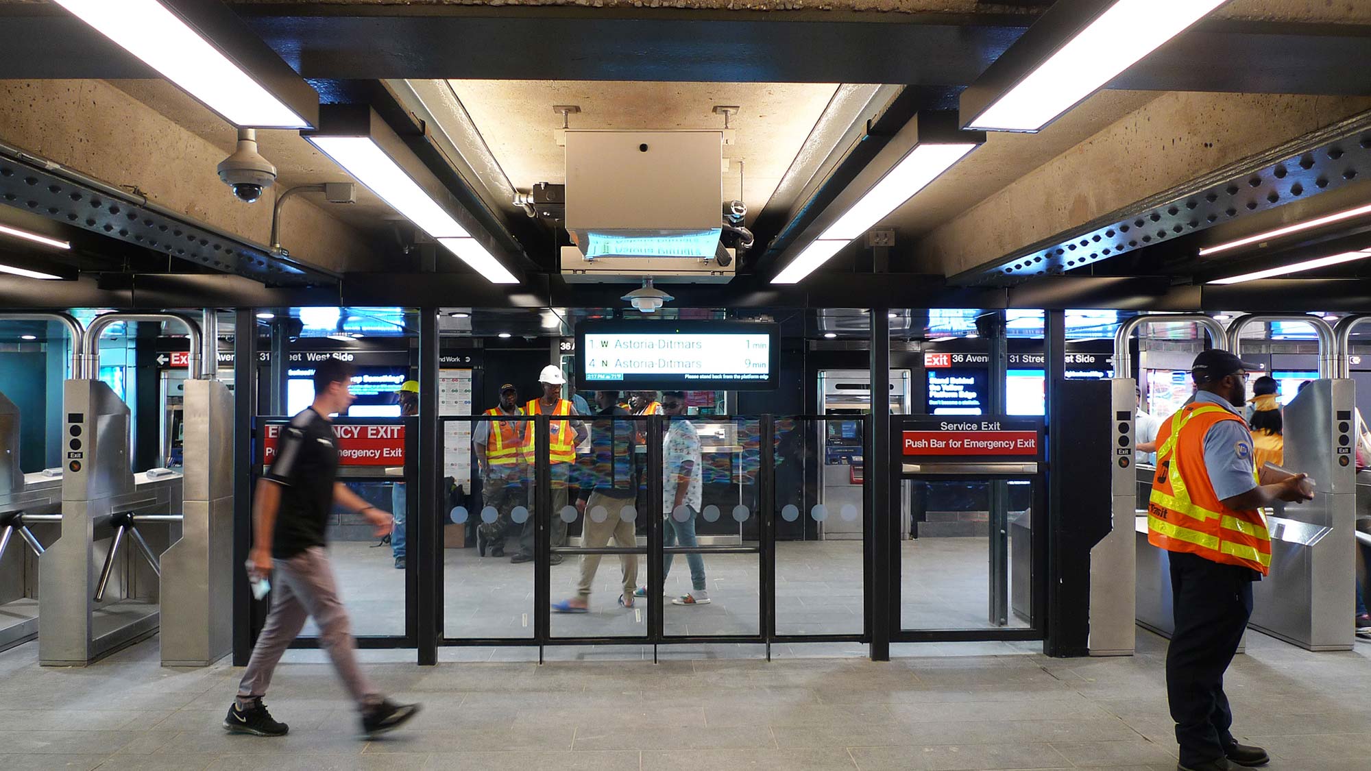 Turnstile at refurbished subway station