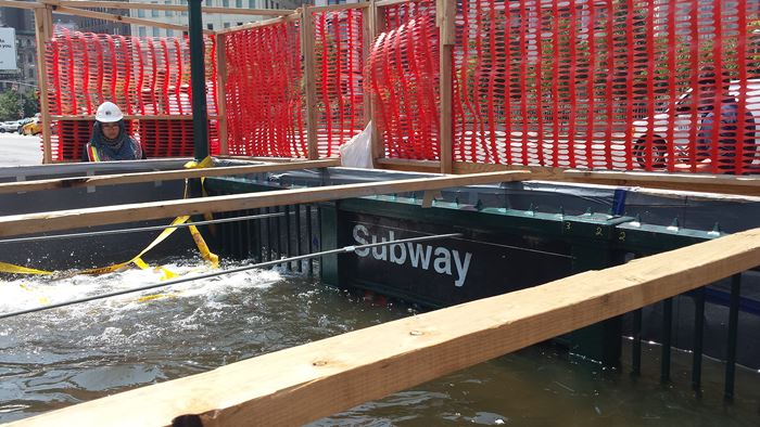 New York City subway entrance flooded