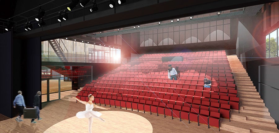 The main auditorium will have retractable seating and all spaces are designed for multiple purpose use.