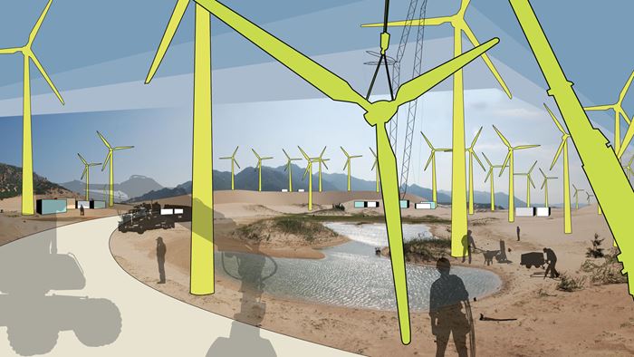 Artist's impression of wind turbines in place