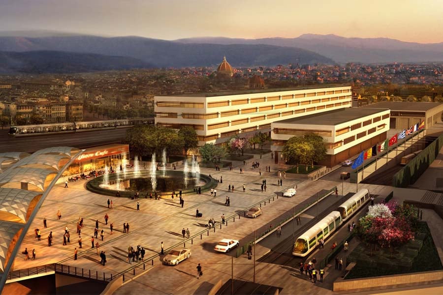 A commercial and office development connected to the high-speed rail station in Florence.
