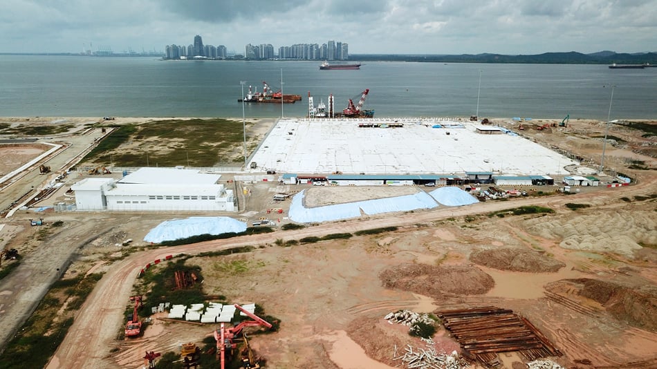 Construction site on the coast in Singapore, for an offshore marine centre