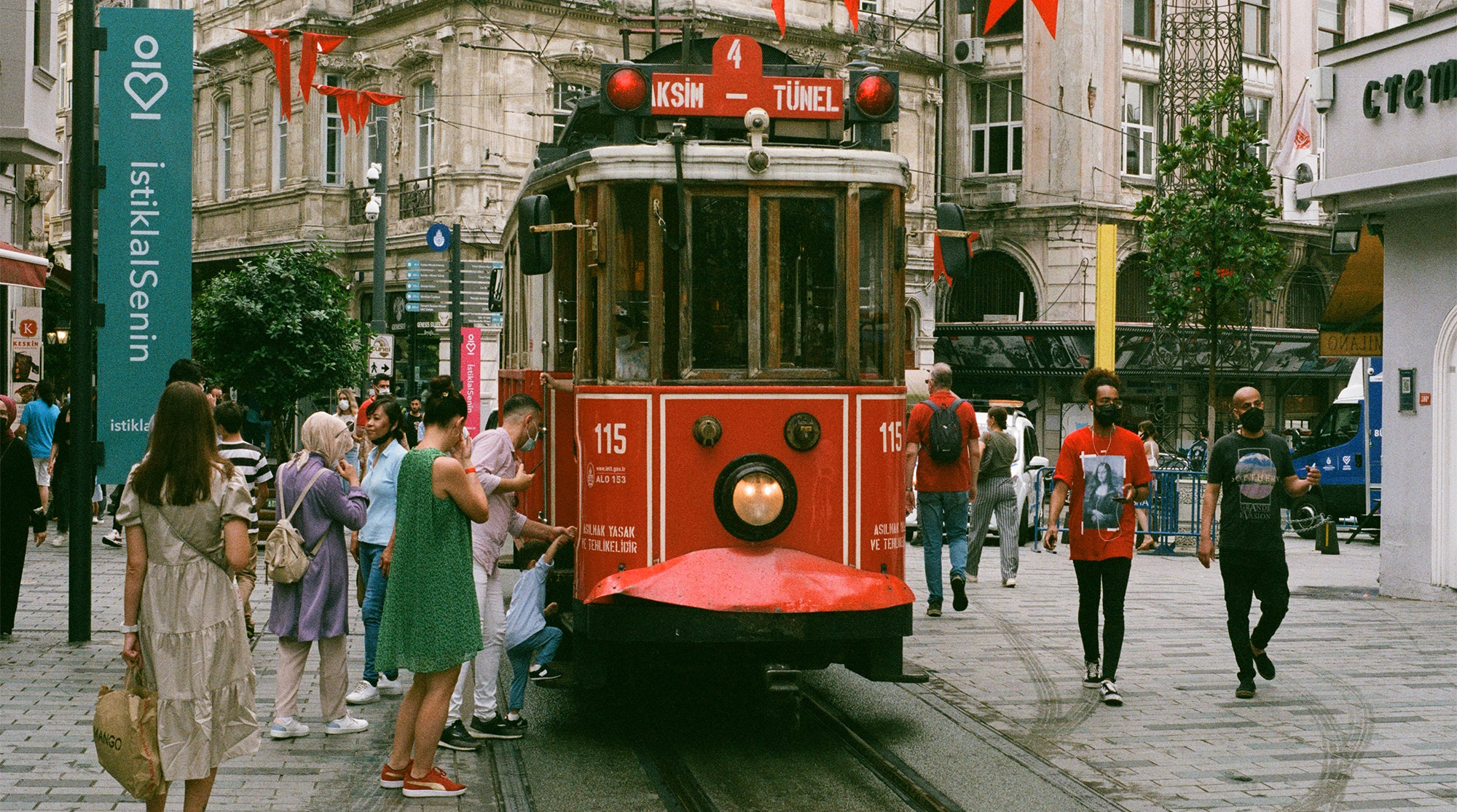 A tram on the street