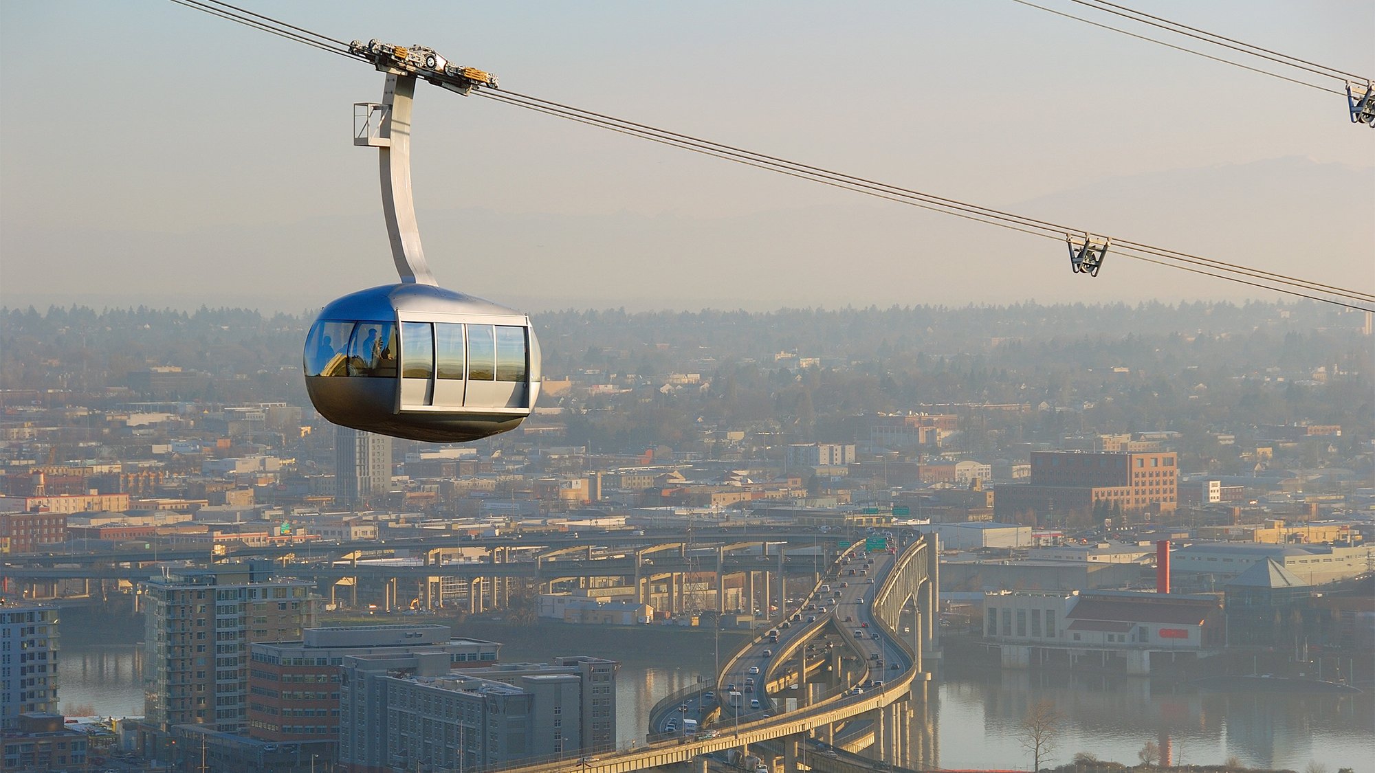 The Portland Aerial Tramway consists of three primary structures and two suspended cable cars and was modeled and analysed in 3D. Photo: Kent Anderson