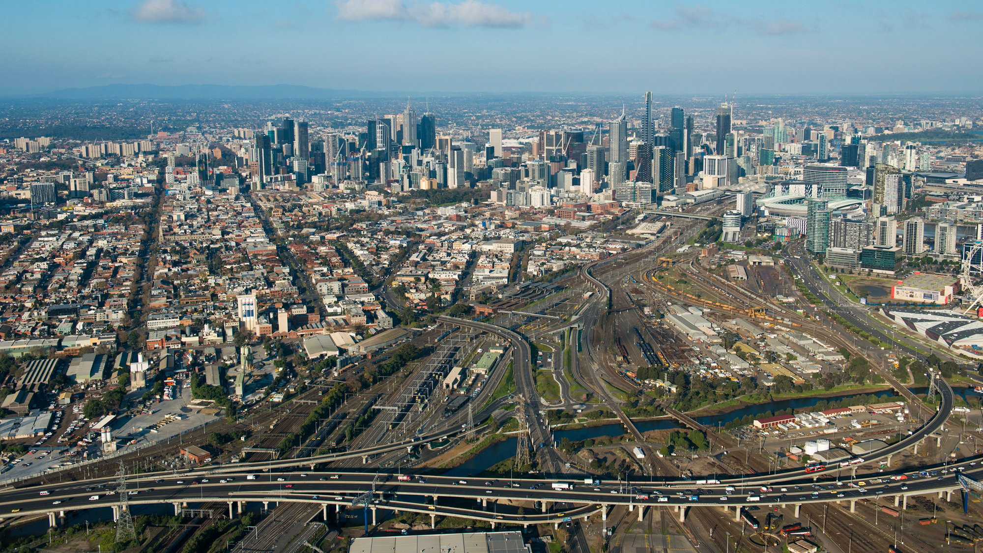 Aerial view of North Melbourne rail yards © Regional Rail Link Media Library