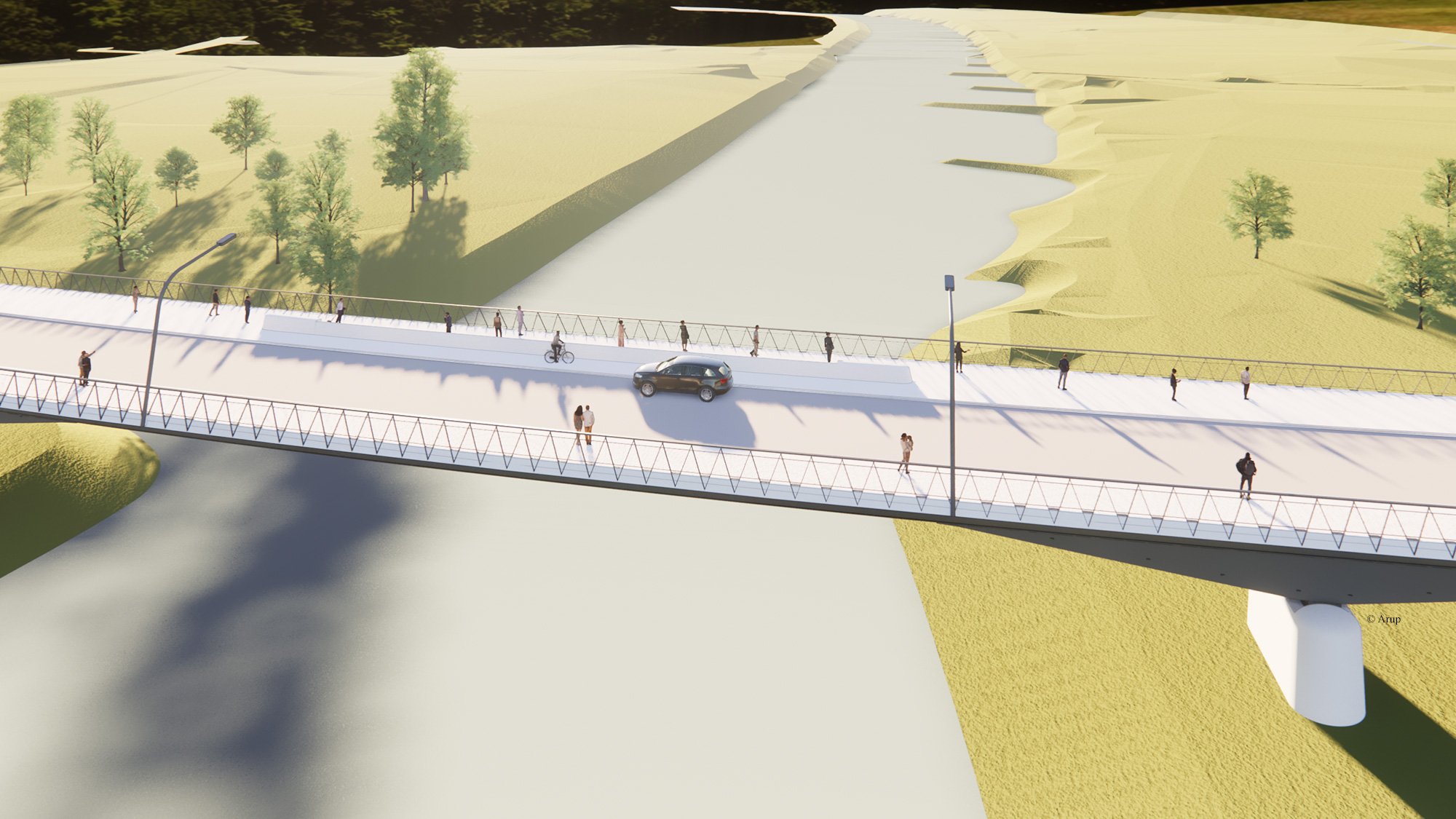 Visualisierung der neuen Ruhrbrücke - Vogelperspektive