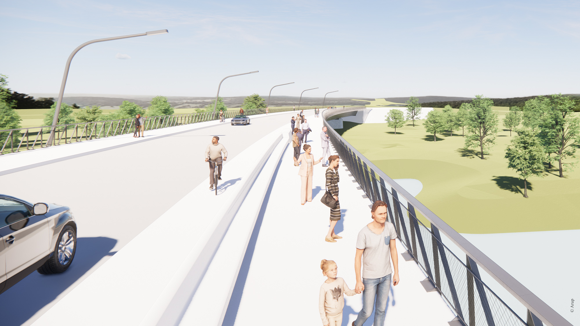Visualization of the new Ruhr bridge - detailed view with the division of roadway, sidewalk and bike path.