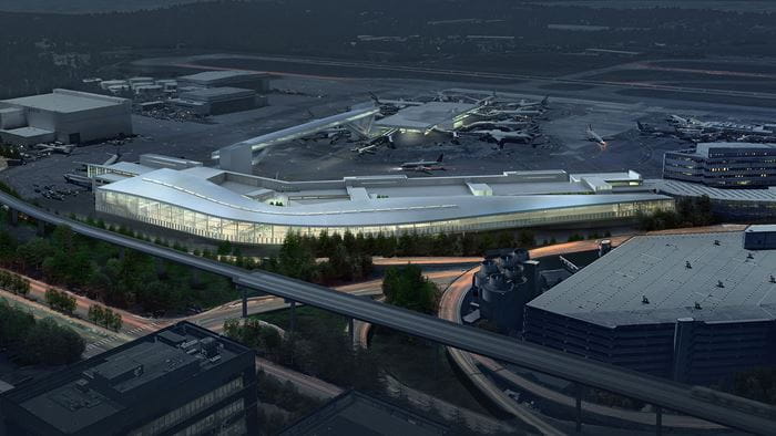 Aerial rendering of the Seattle-Tacoma International Arrivals Facility
