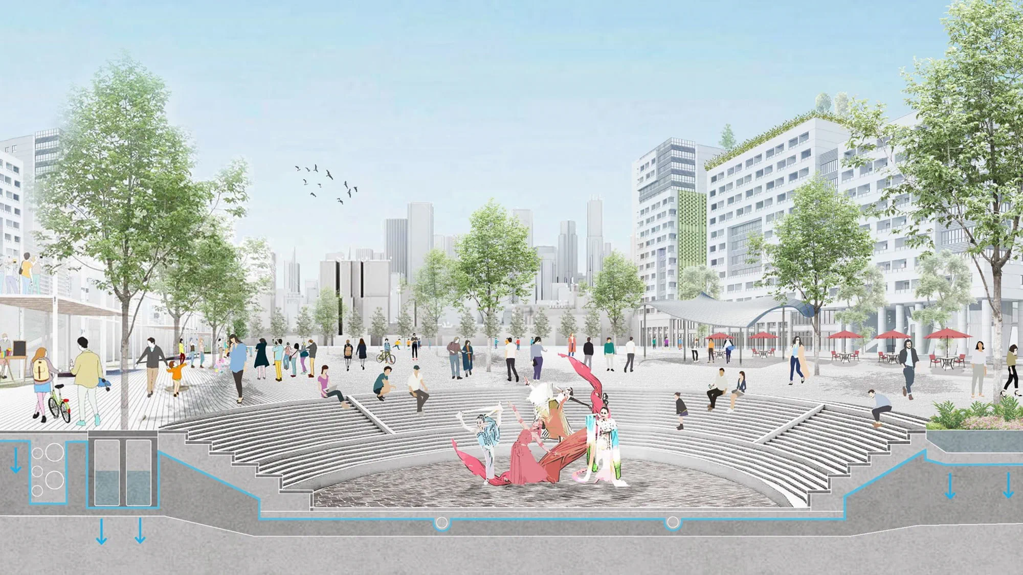 An urban square for everyday recreational use can also serve to store stormwater during flooding © 电竞竞猜外围 
