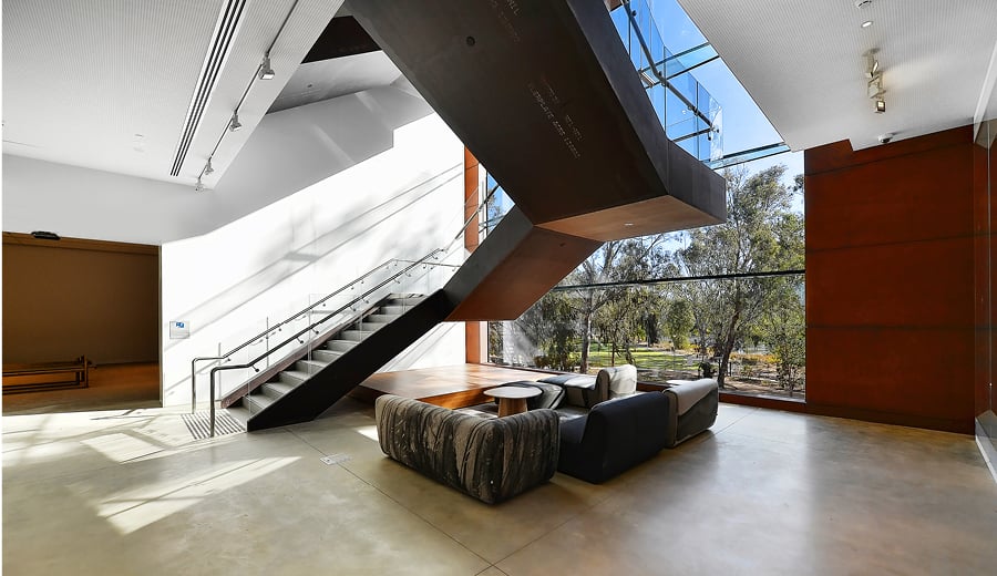 Internal view of ground floor under the staircase at Shepparton Art Museum