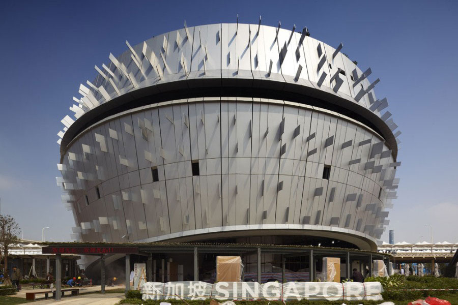 The Singapore Pavilion is designed to resemble a music box.