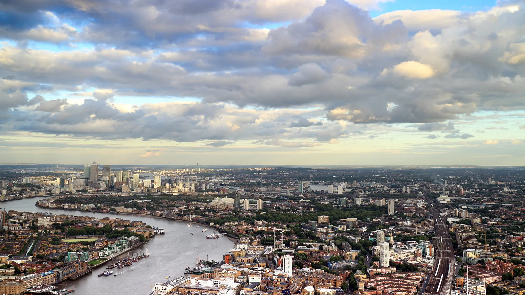 London Cityscape with Canary Wharf in the distance skyline