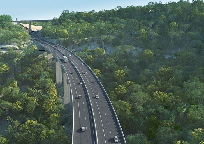 Artist’s impression of the 800m long, 50m high viaduct intersecting the Toowoomba range. Image courtesy of Queensland Department of Transport and Main Roads. 