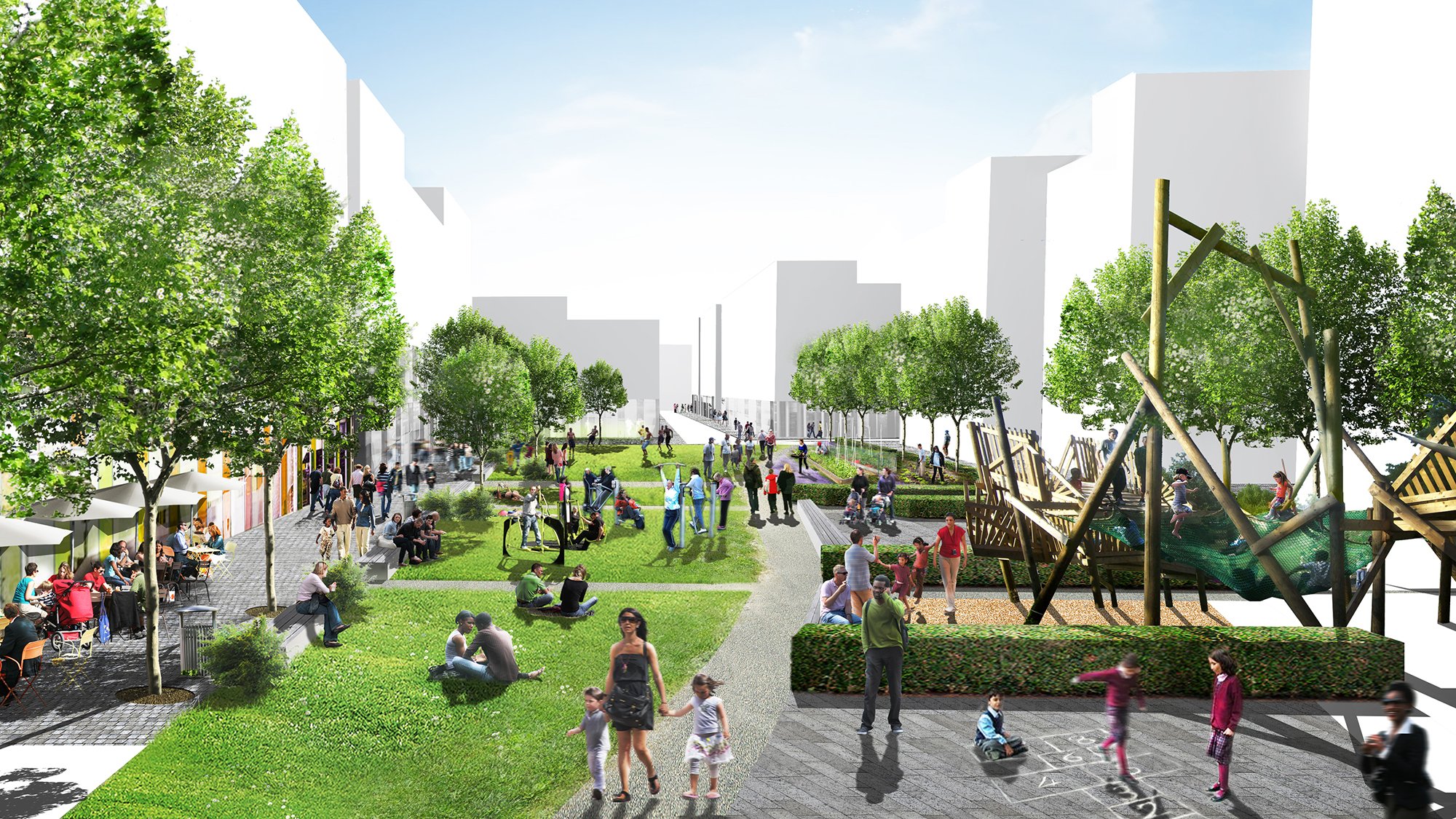North of White Hart Lane, a new residential neighbourhood with open space at its centre will be created, with a large community park called Peacock Park.