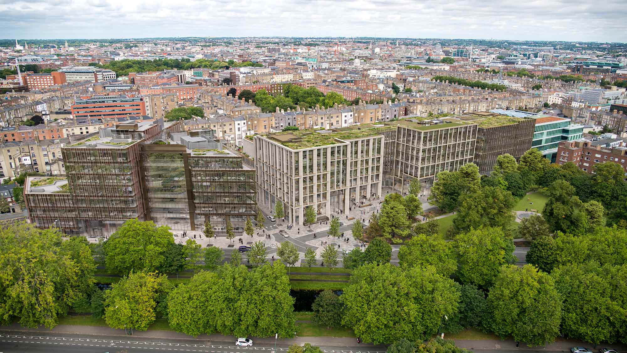 CGI of One to Four Wilton Park, showing surrounding buildings and trees.