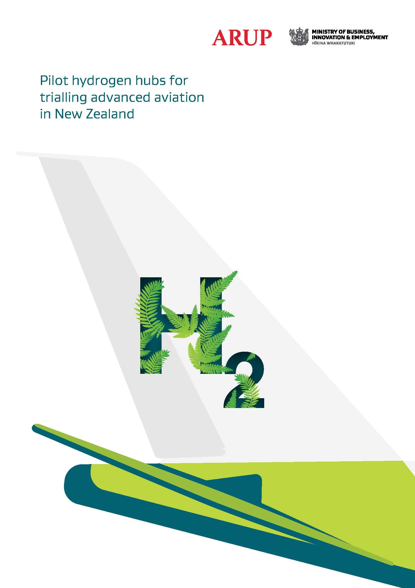 The cover page of a report with large letters H2. Green and white colours