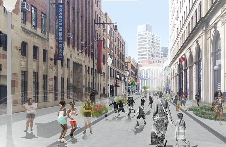 rendering of Willoughby Shared Street in Downtown Brooklyn