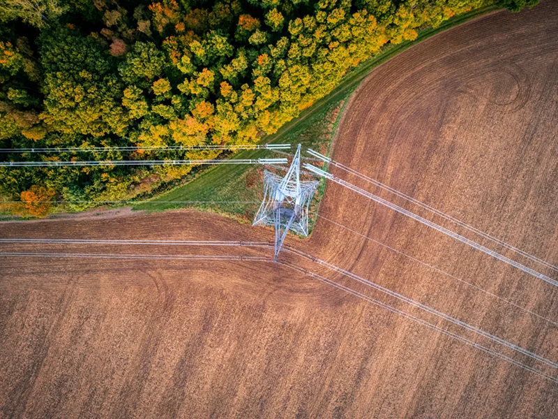 Electricity pylon from the air