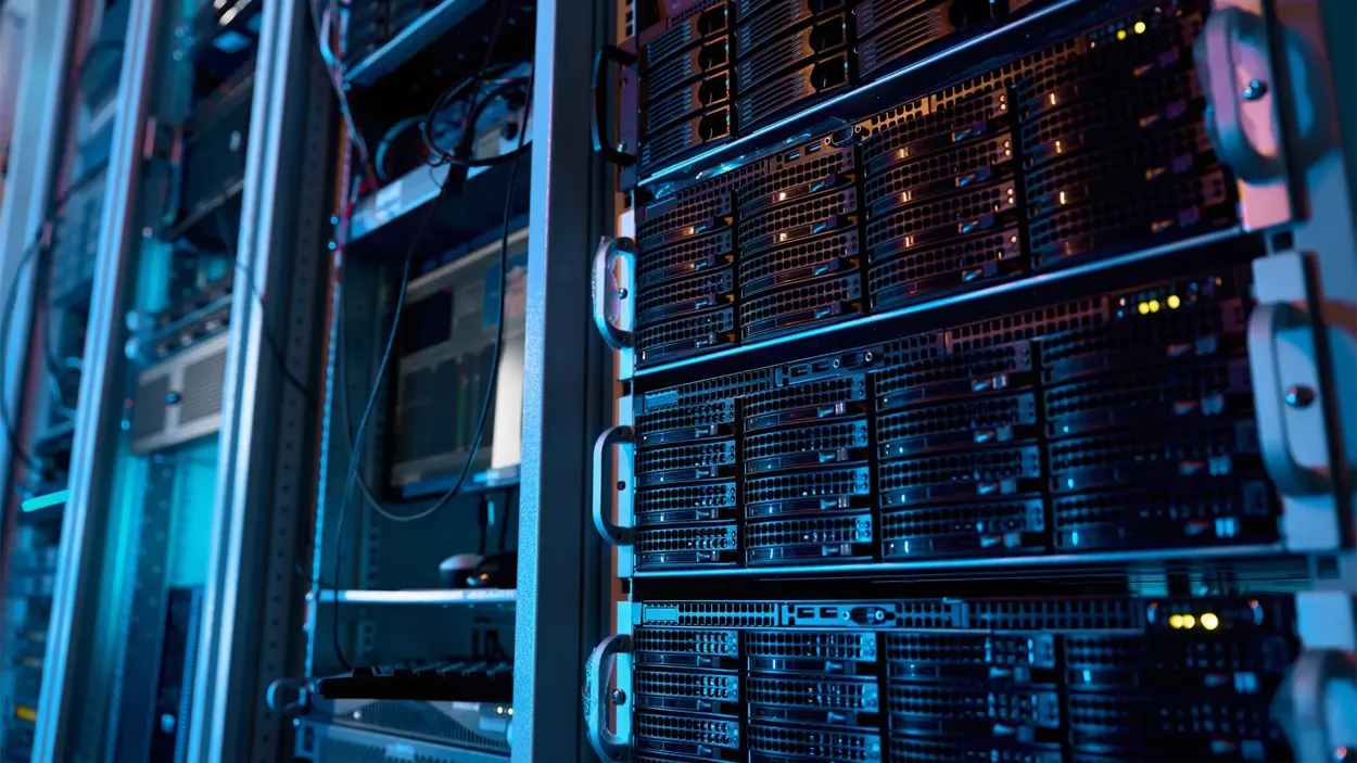 A close-up inside a data centre facility