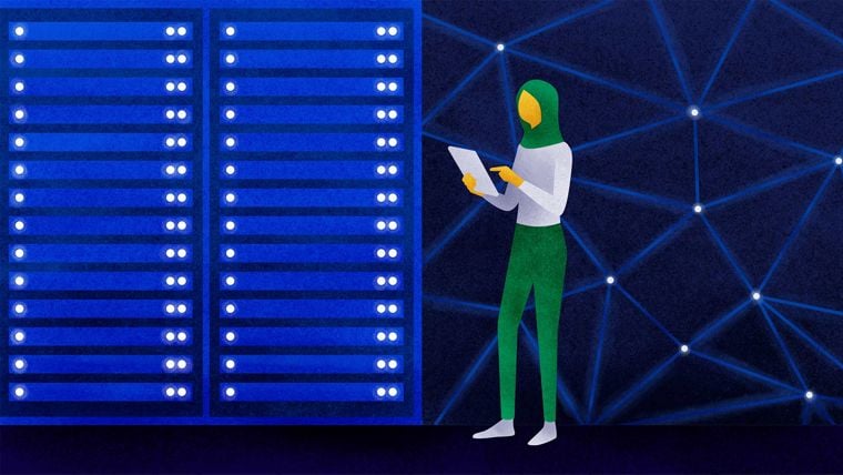 An illustration of person designing a data centre