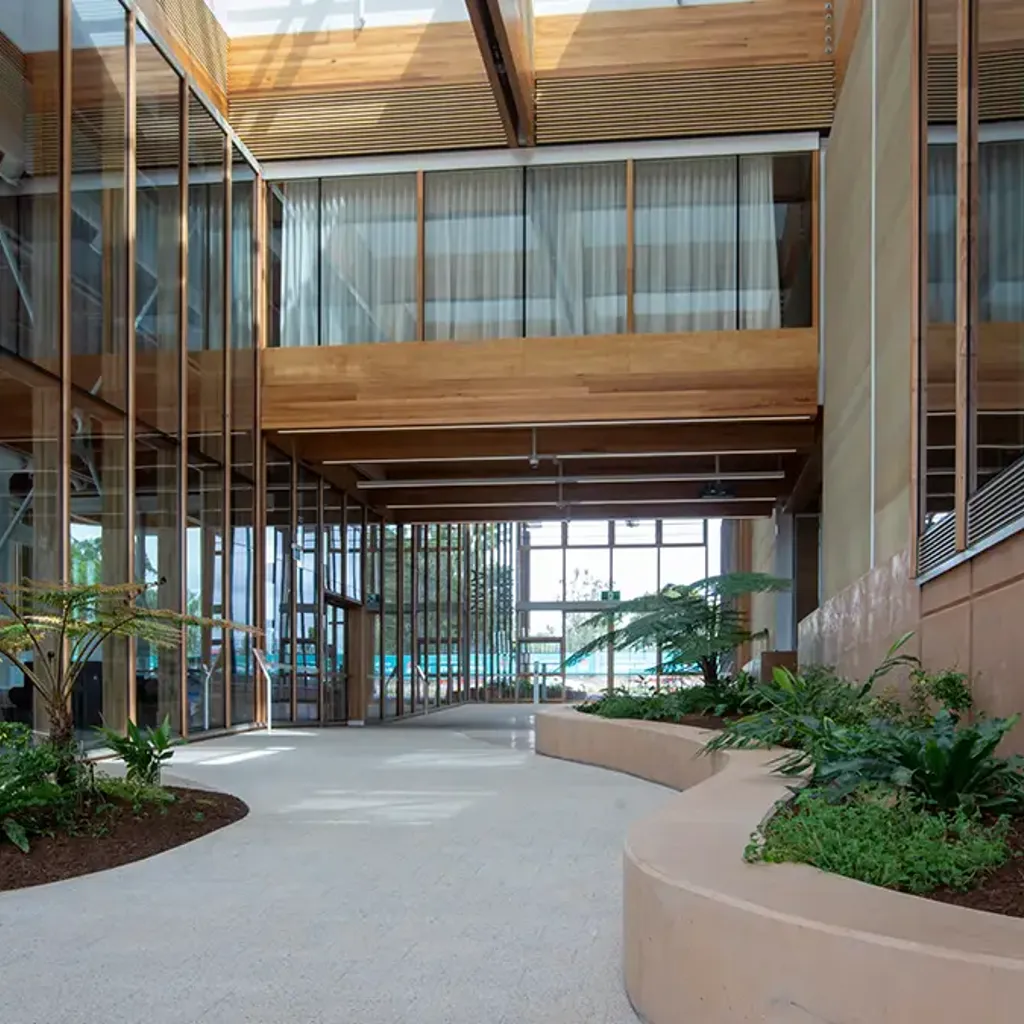 A building with glass walls.