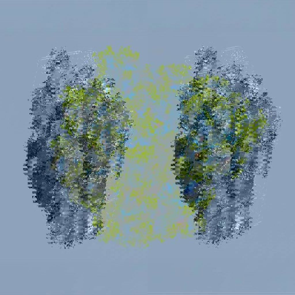 An abstract computer generated image of a grassy glass cube