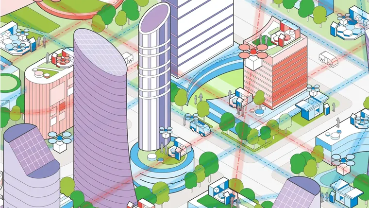 Graphic depicting the low altitude economy, drones, city