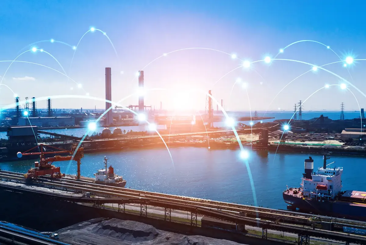 A large ship at a port.