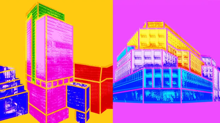 A group of colorful buildings