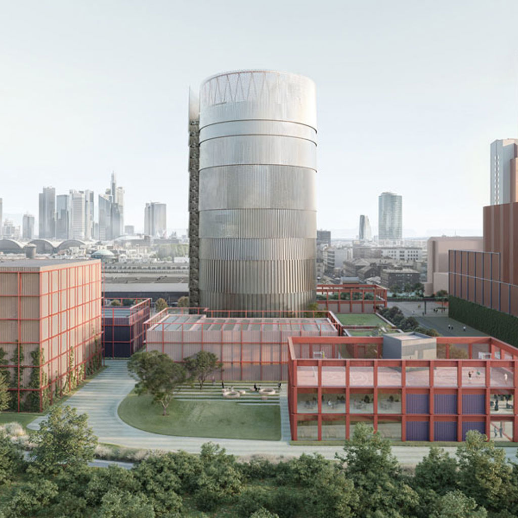 A large building in a city.