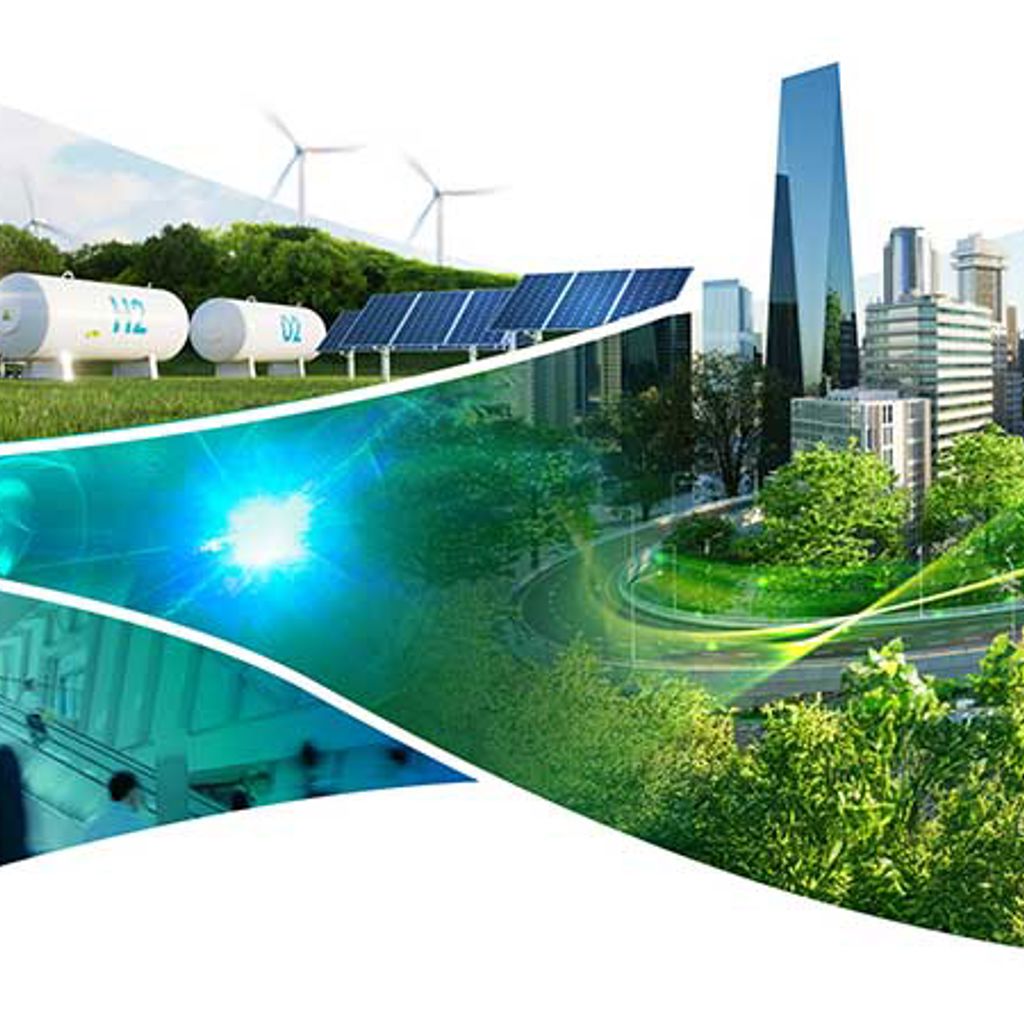 A large swimming pool with a city in the background.