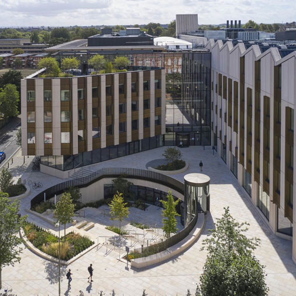 A courtyard between buildings.