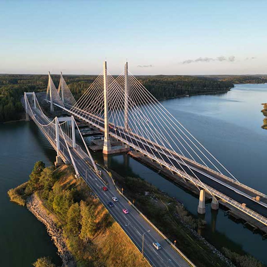 Aerial photo of Kirjalansalmi Bridge crossing the Kirjalansalmi Strait in the Archipelago Sea.