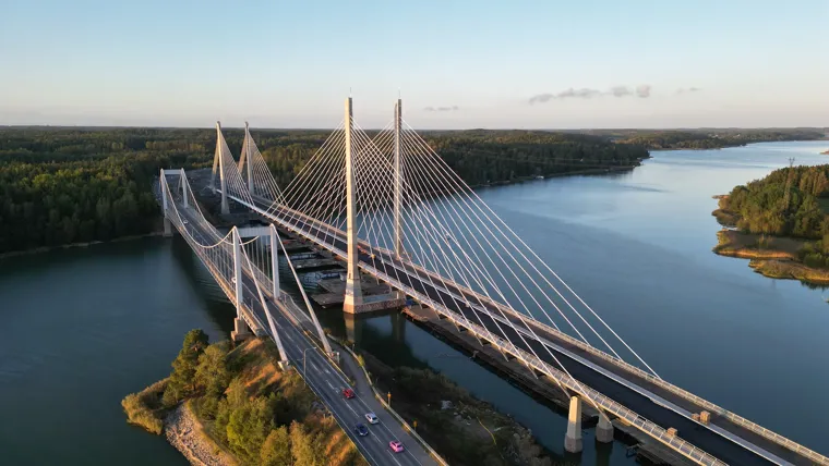 Aerial photo of Kirjalansalmi Bridge crossing the Kirjalansalmi Strait in the Archipelago Sea.