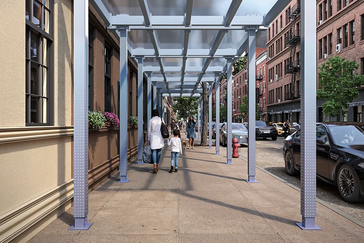 People walking on a sidewalk.