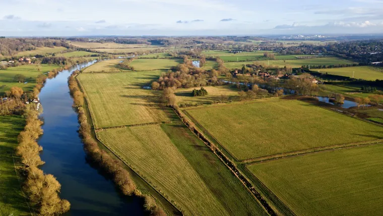 A river running through a grassy area.