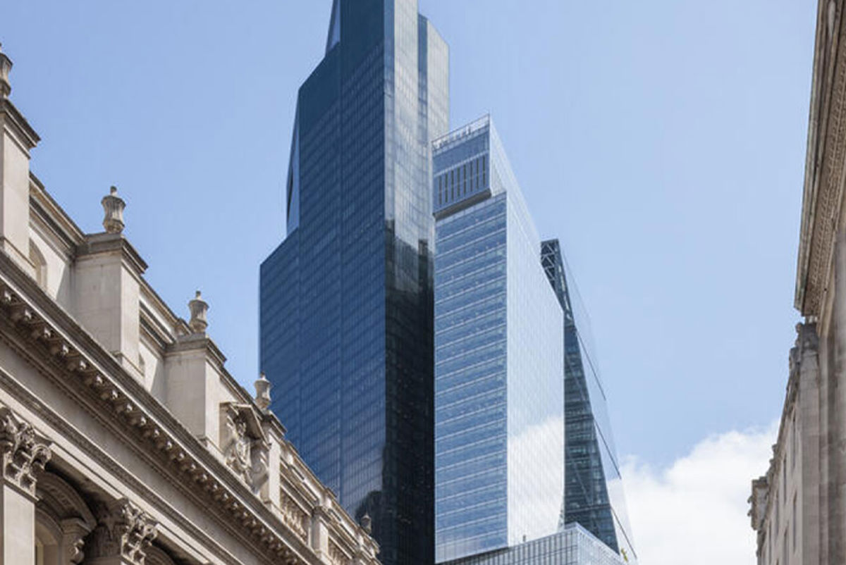 A tall glass building.