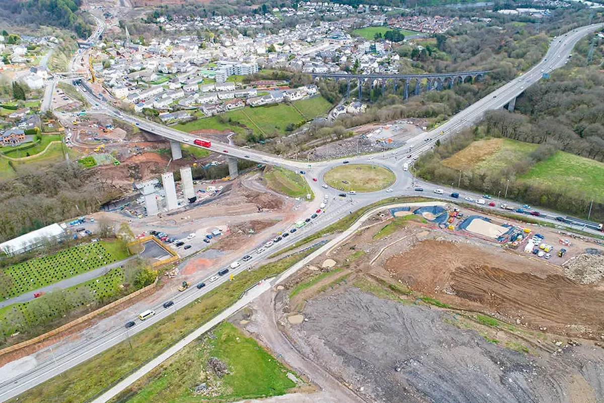 A city with roads and buildings.