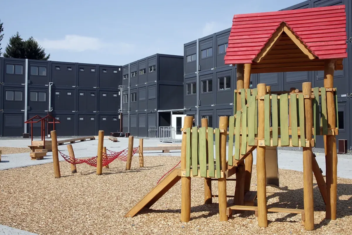 A playground with a slide.