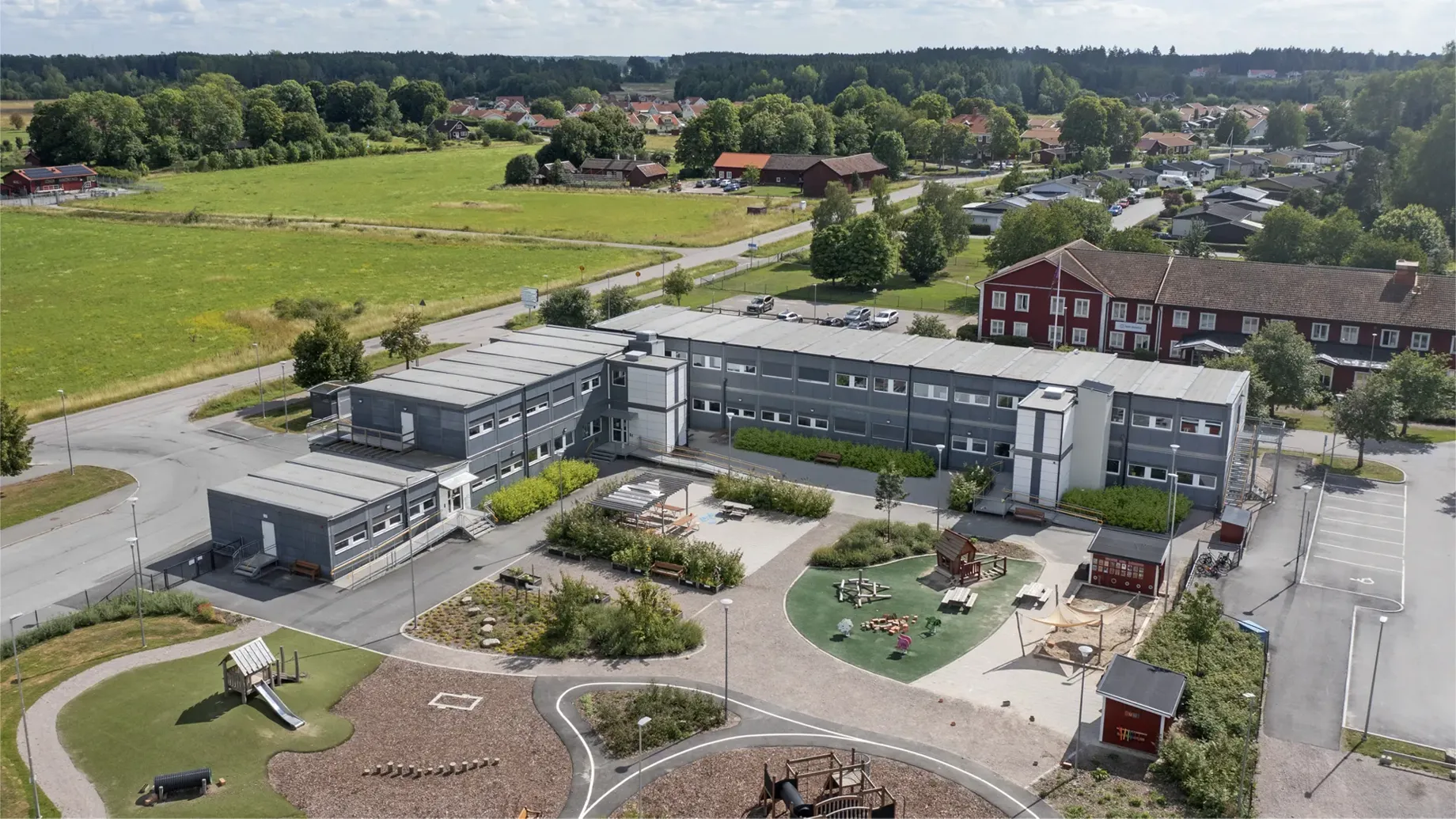A large building with a courtyard.