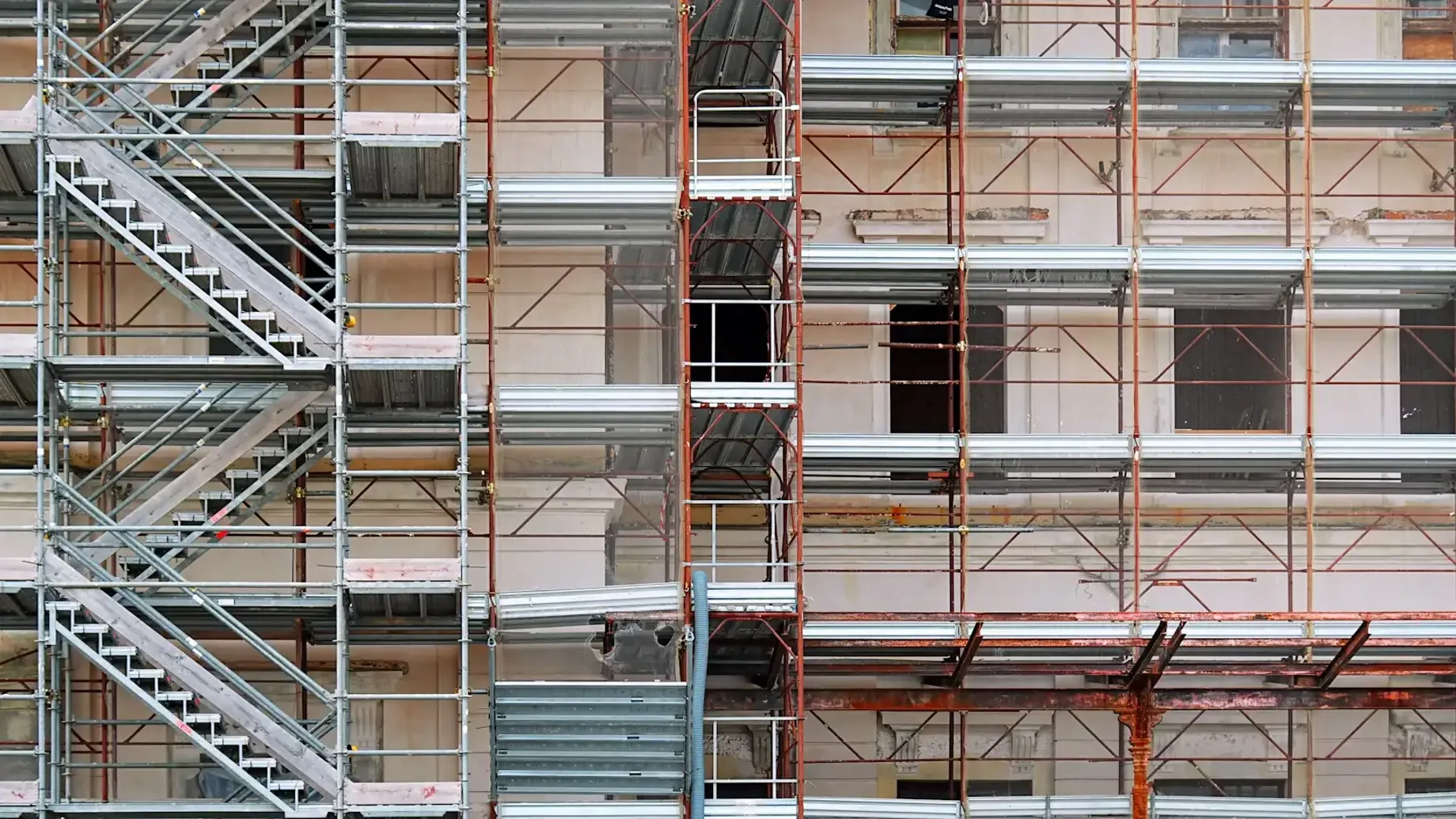 Close up of scaffolding on a building 
