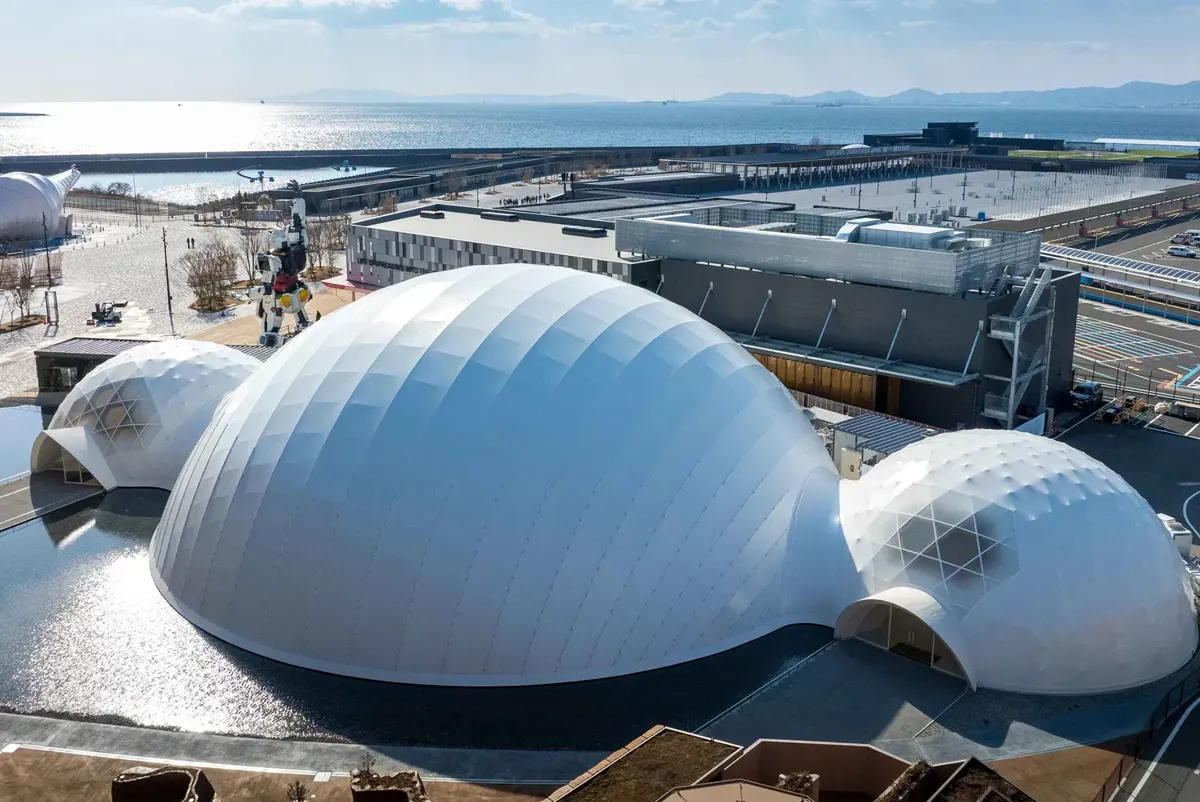 A group of large white buildings.