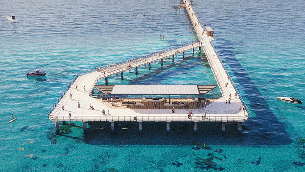 Artist illustration of Bowen Wharf aerial view from ocean