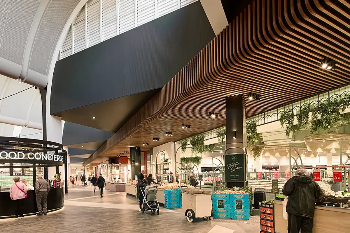 A large building with a large roof.